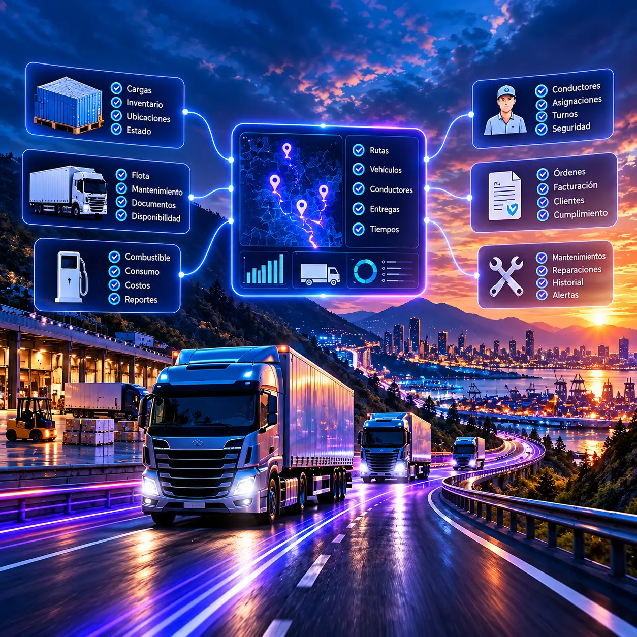 Gestión integrada de cargas, vehículos, conductores y rutas
